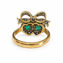 Load image into Gallery viewer, Late Victorian Double Heart Emerald &amp; Diamond Ring

