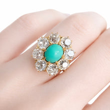 Load image into Gallery viewer, Antique Turquoise &amp; Diamond Cluster Ring in 18kt Gold c.1890
