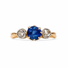 Load image into Gallery viewer, Antique French Natural Sapphire &amp; Diamond Ring in 18K Gold
