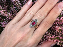 Load image into Gallery viewer, Victorian Burmese Ruby &amp; Diamond Navette Cluster Ring
