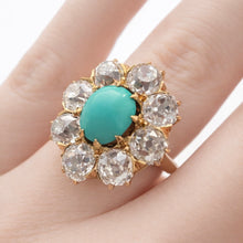 Load image into Gallery viewer, Antique Turquoise &amp; Diamond Cluster Ring in 18kt Gold c.1890
