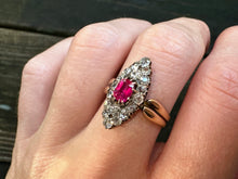 Load image into Gallery viewer, Victorian Burmese Ruby &amp; Diamond Navette Cluster Ring
