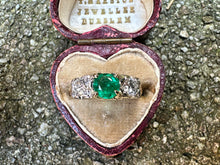 Load image into Gallery viewer, -RESERVED- VINTAGE EMERALD AND DIAMOND TRILOGY RING IN 14KT YELLOW GOLD
