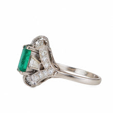 Load image into Gallery viewer, Art Deco Emerald and Diamond Ring in 18K White Gold
