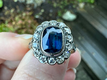 Load image into Gallery viewer, EARLY ART DECO SAPPHIRE AND DIAMOND RING IN 18KT WHITE GOLD
