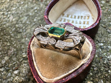 Load image into Gallery viewer, ART DECO EMERALD AND DIAMOND RING IN 18KT WHITE GOLD
