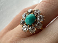 Load image into Gallery viewer, Antique Turquoise &amp; Diamond Cluster Ring in 18kt Gold c.1890
