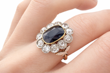 Load image into Gallery viewer, Edwardian Sapphire &amp; Diamond Cluster Ring – Antique Platinum &amp; Gold
