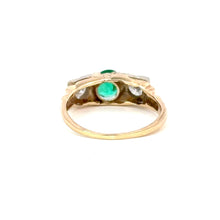 Load image into Gallery viewer, Vintage Emerald &amp; Diamond Trilogy Ring in 14kt Yellow Gold
