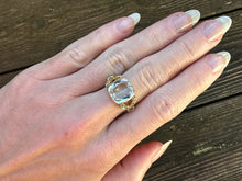 Load image into Gallery viewer, Vintage Aquamarine &amp; Diamond Ring in 18k Yellow Gold
