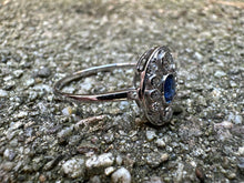 Load image into Gallery viewer, -RESERVED- ART DECO SAPPHIRE AND DIAMOND NAVETTE RING IN 18KT WHITE GOLD
