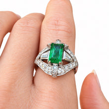 Load image into Gallery viewer, Art Deco Emerald and Diamond Ring in 18K White Gold
