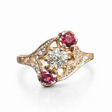 Load image into Gallery viewer, French Art Nouveau Diamond &amp; Ruby Ring in 18K Gold &amp; Platinum
