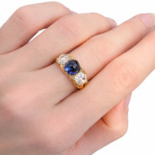 Load image into Gallery viewer, Exquisite GRS-Certified Unheated Sapphire &amp; Diamond Trilogy Ring - Victorian Era - 18kt Gold
