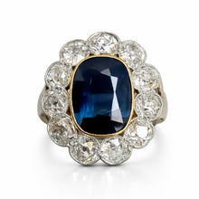 Load image into Gallery viewer, Edwardian Sapphire &amp; Diamond Cluster Ring – Antique Platinum &amp; Gold
