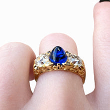 Load image into Gallery viewer, Exquisite GRS-Certified Unheated Sapphire &amp; Diamond Trilogy Ring - Victorian Era - 18kt Gold
