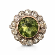 Load image into Gallery viewer, Late Victorian Green Paste Cluster Ring with Pink-Tinted Diamond Accent
