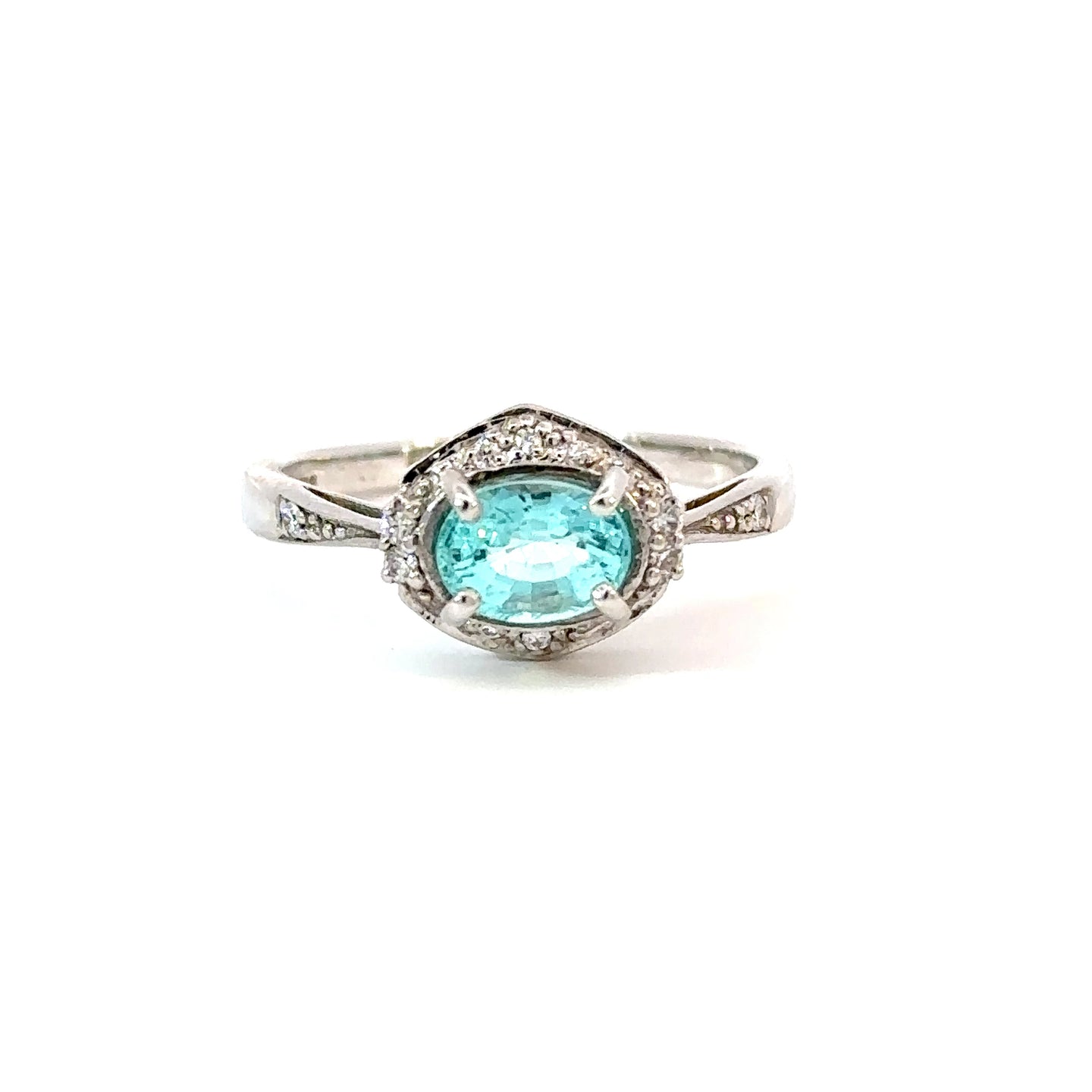 Paraiba Color Tourmaline & Diamond Ring in 18K White Gold