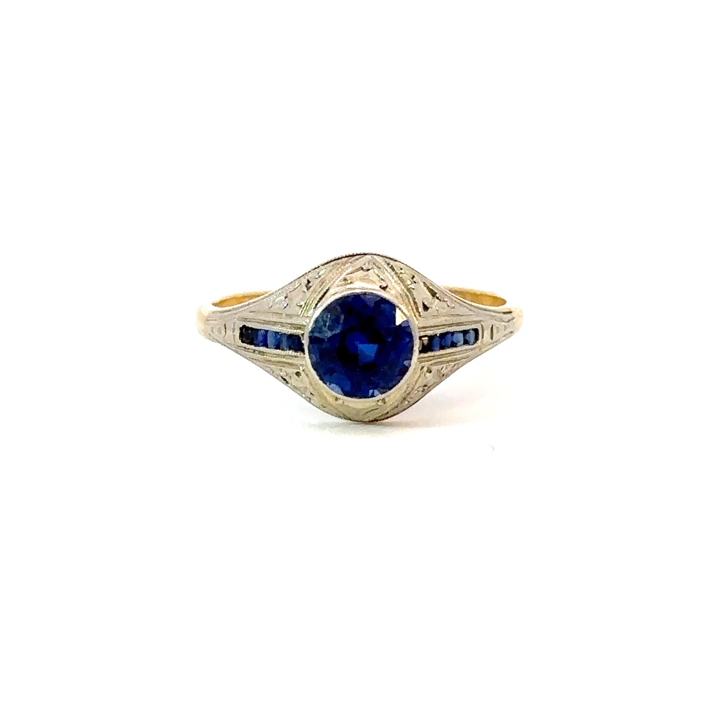 Art Deco Geometric Sapphire Ring in 18K Yellow & White Gold