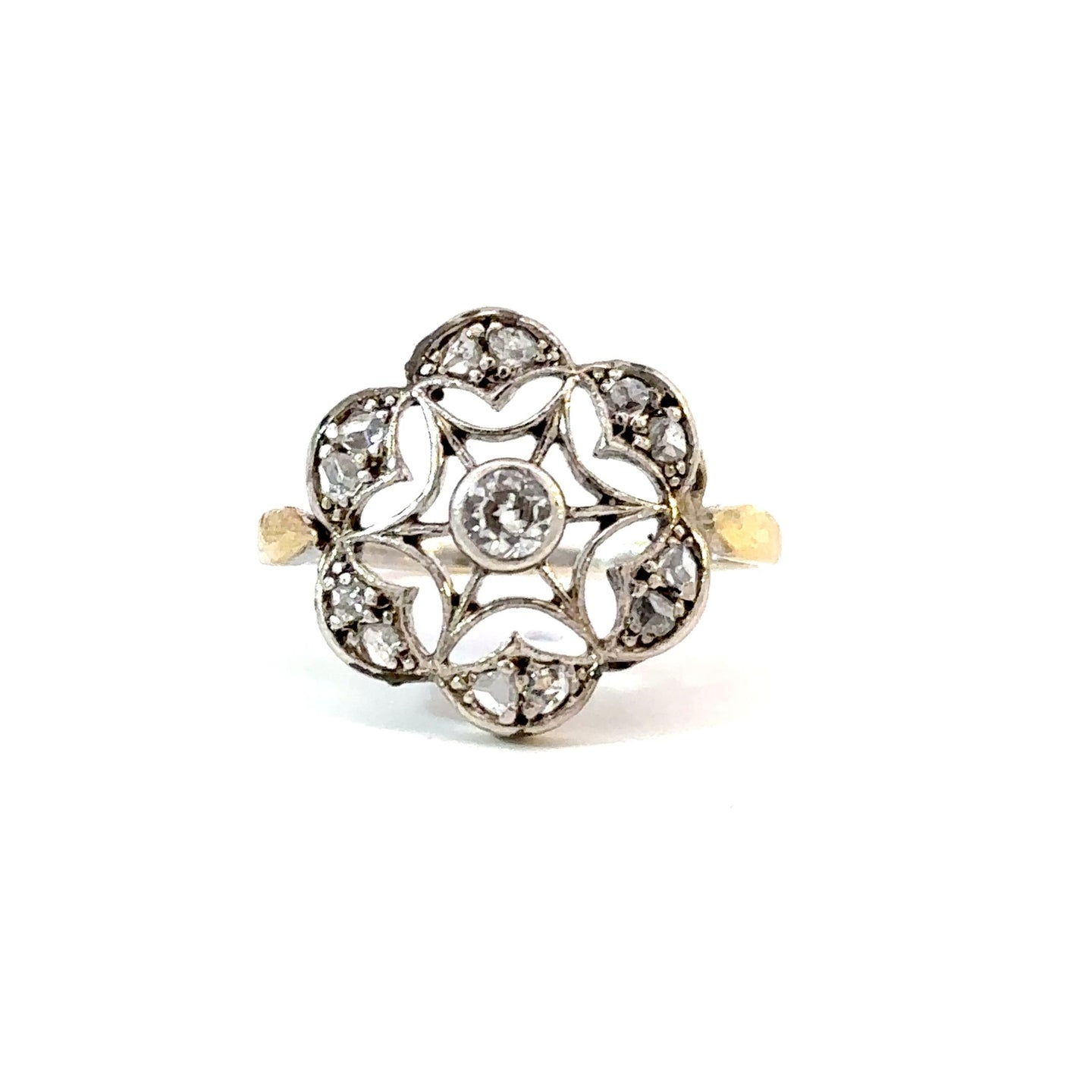 Delicate Art Nouveau Filigree Diamond Ring in 18K Yellow Gold