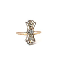 Load image into Gallery viewer, Antique Diamond Bow Ring in 14K Yellow Gold and Silver
