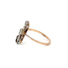 Load image into Gallery viewer, Antique Diamond Bow Ring in 14K Yellow Gold and Silver
