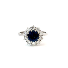 Load image into Gallery viewer, -Reserved- Sapphire and Diamond Halo Ring in 18K White Gold
