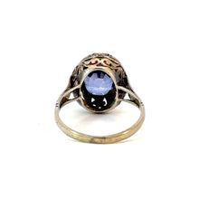 Load image into Gallery viewer, Antique Sapphire Filigree Ring in 18K White Gold
