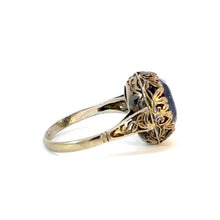 Load image into Gallery viewer, Antique Sapphire Filigree Ring in 18K White Gold
