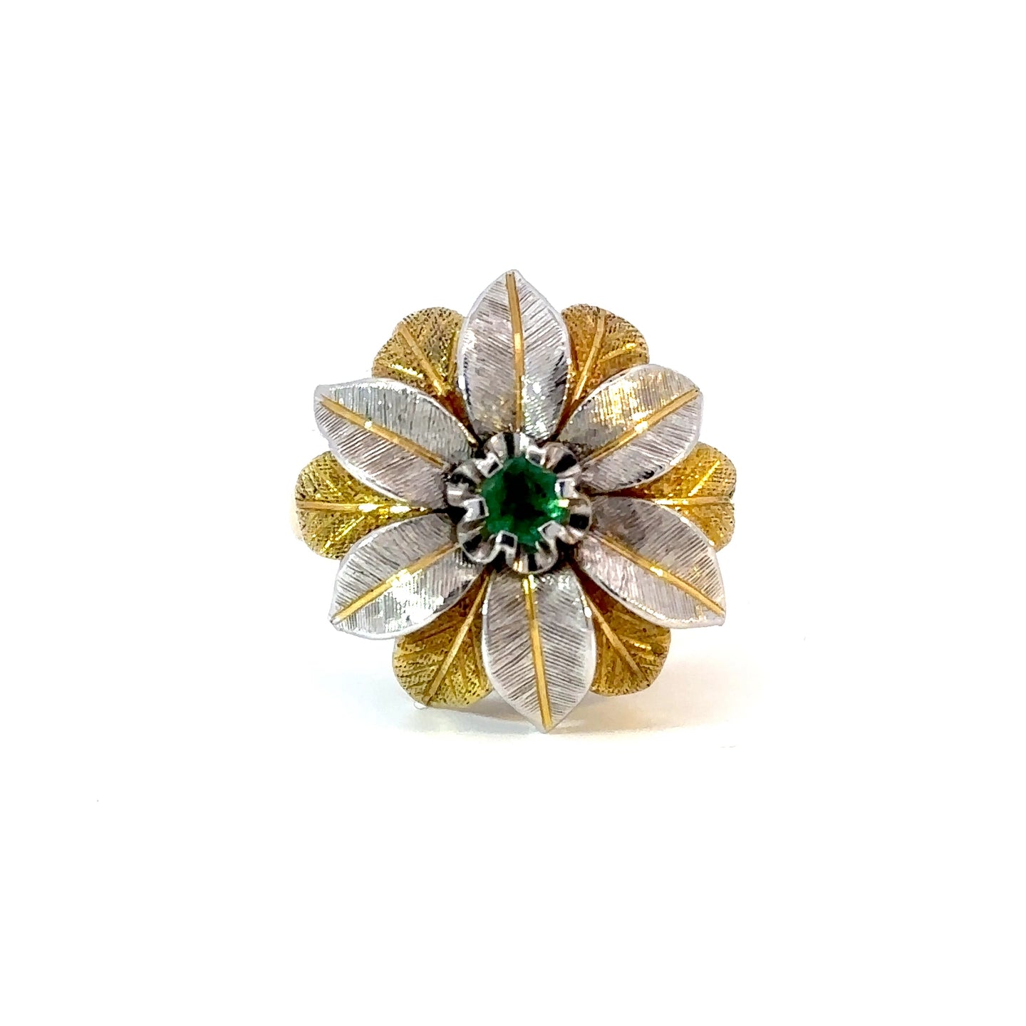 Exquisite Emerald Bloom Ring - 18K Gold Floral Statement