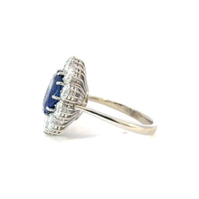 Load image into Gallery viewer, Rare 4.2ct GRS ‘Royal Blue’ Unheated Sri Lankan Sapphire &amp; 3ctw Diamond Halo Ring – 18K White Gold
