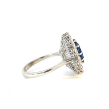 Load image into Gallery viewer, Rare 4.2ct GRS ‘Royal Blue’ Unheated Sri Lankan Sapphire &amp; 3ctw Diamond Halo Ring – 18K White Gold
