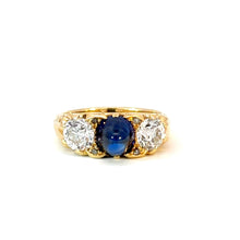 Load image into Gallery viewer, Exquisite GRS-Certified Unheated Sapphire &amp; Diamond Trilogy Ring - Victorian Era - 18kt Gold
