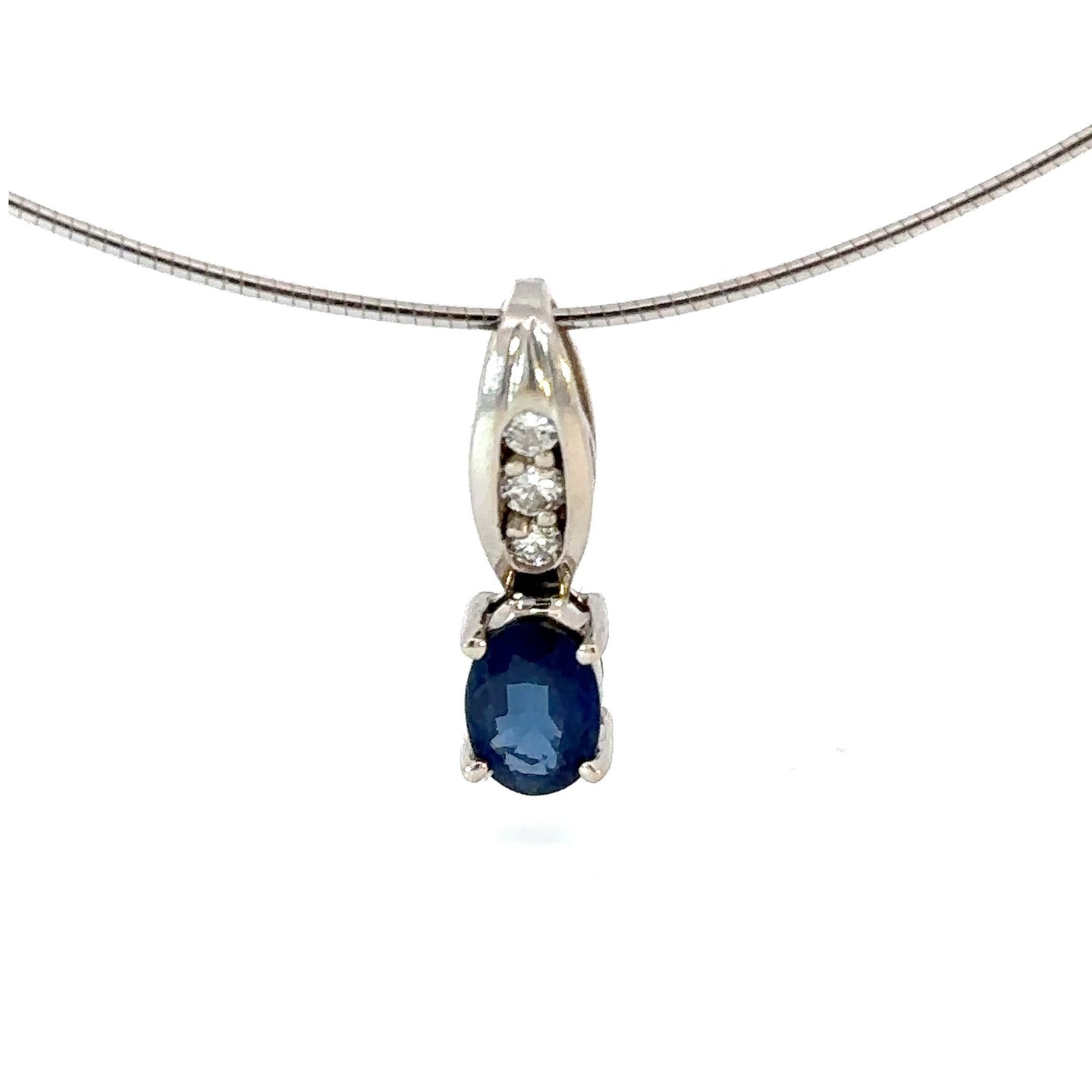 Fine Sapphire & Diamond Teardrop Necklace in 14K White Gold