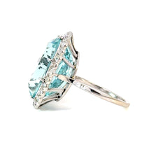 Load image into Gallery viewer, Impressive Aquamarine and Diamond Ring in 18K White Gold
