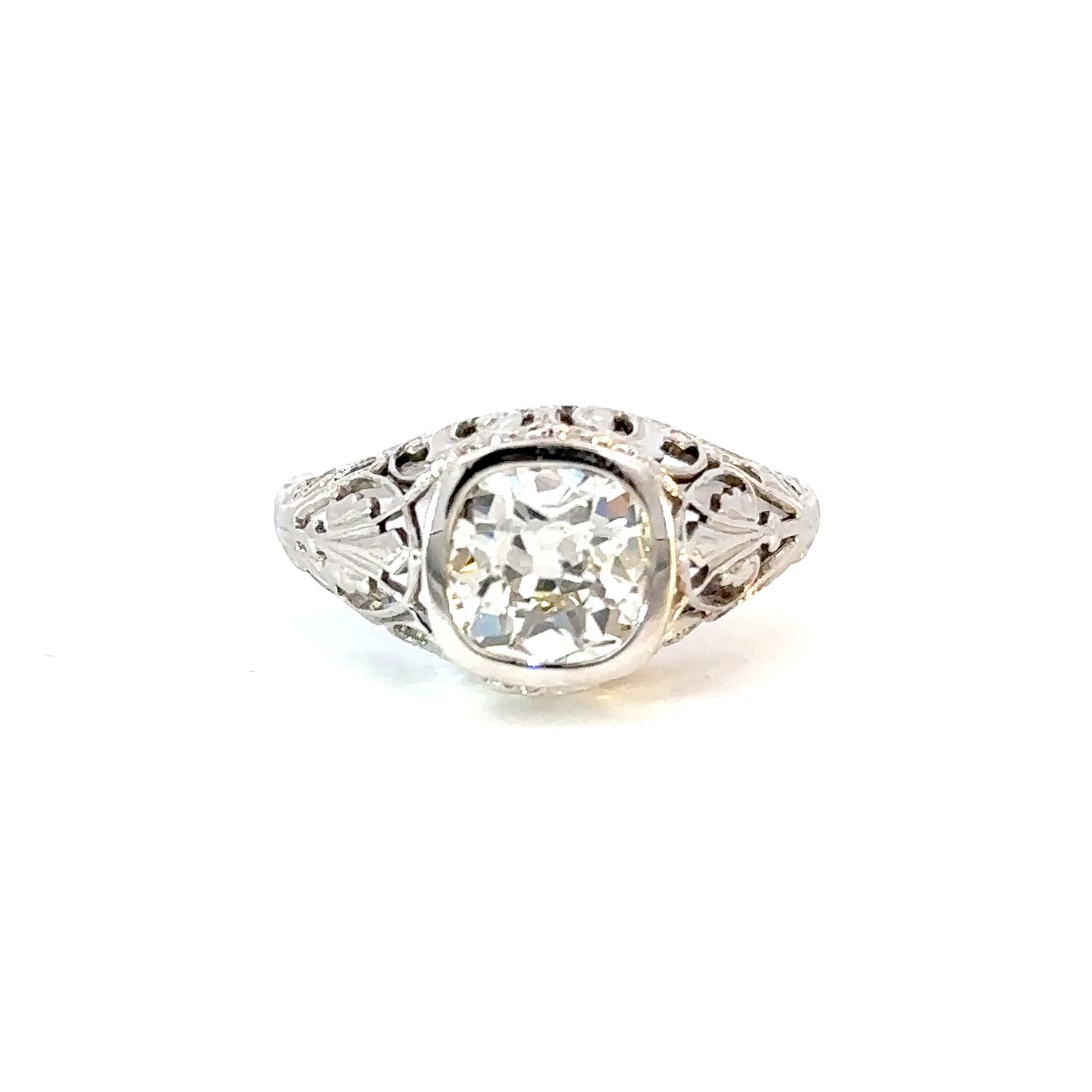 1.50ct Old Cushion Cut Diamond Ring – Bold Bezel in 18kt White Gold