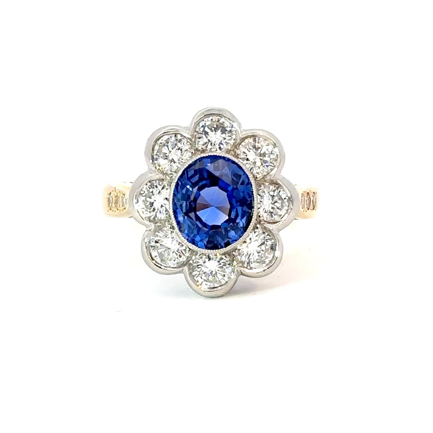 GIA Certified 4.51ctw Unheated Ceylon Sapphire & Diamond Cluster Ring