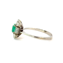 Load image into Gallery viewer, Vintage Colombian Emerald &amp; Diamond Ring in 18k White Gold
