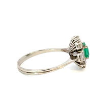 Load image into Gallery viewer, Vintage Colombian Emerald &amp; Diamond Ring in 18k White Gold
