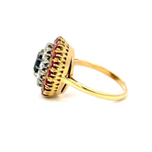 Load image into Gallery viewer, A Striking Mid-Century Sapphire, Diamond &amp; Ruby Cluster Ring
