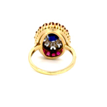 Load image into Gallery viewer, A Striking Mid-Century Sapphire, Diamond &amp; Ruby Cluster Ring
