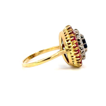 Load image into Gallery viewer, A Striking Mid-Century Sapphire, Diamond &amp; Ruby Cluster Ring
