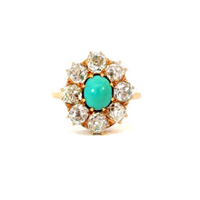 Load image into Gallery viewer, Antique Turquoise &amp; Diamond Cluster Ring in 18kt Gold c.1890
