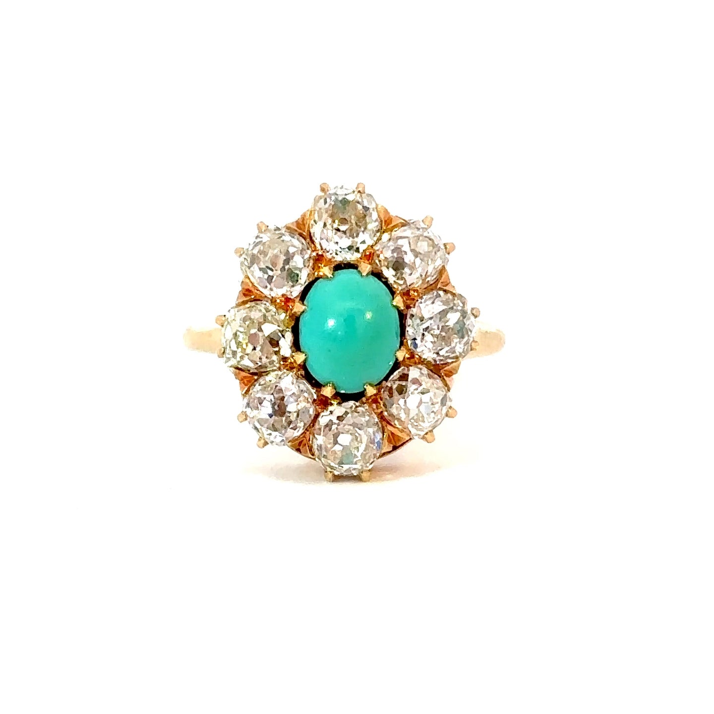 Antique Turquoise & Diamond Cluster Ring in 18kt Gold c.1890