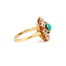 Load image into Gallery viewer, Antique Turquoise &amp; Diamond Cluster Ring in 18kt Gold c.1890
