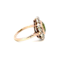 Load image into Gallery viewer, Late Victorian Green Paste Cluster Ring with Pink-Tinted Diamond Accent

