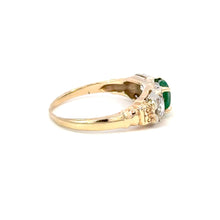 Load image into Gallery viewer, Vintage Emerald &amp; Diamond Trilogy Ring in 14kt Yellow Gold
