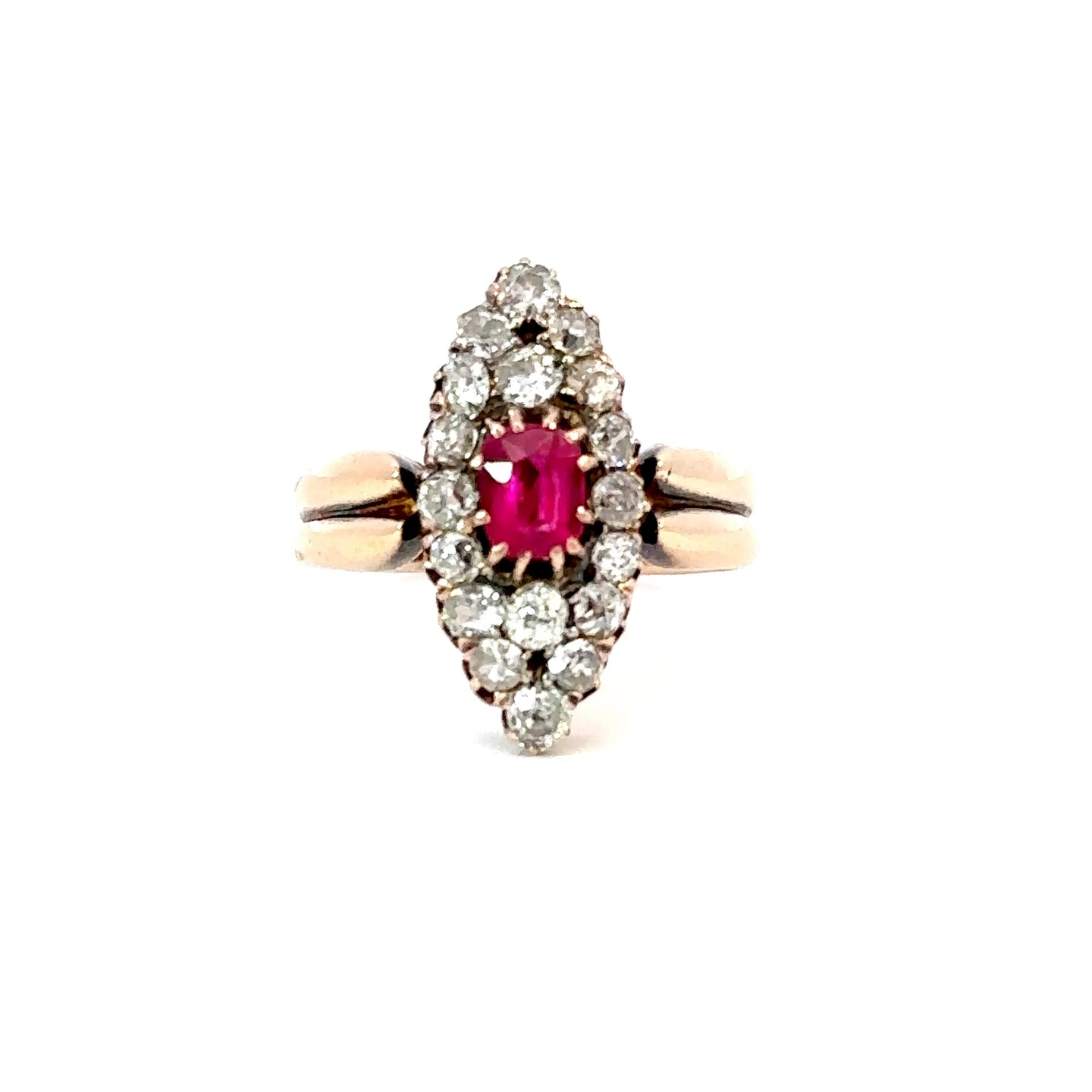 Victorian Burmese Ruby & Diamond Navette Cluster Ring