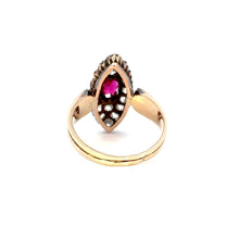 Load image into Gallery viewer, Victorian Burmese Ruby &amp; Diamond Navette Cluster Ring
