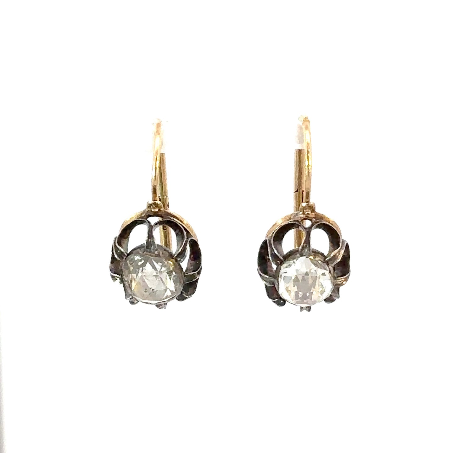 Antique 2ctw Rosecut Collet Earrings in 18K Gold and Silver